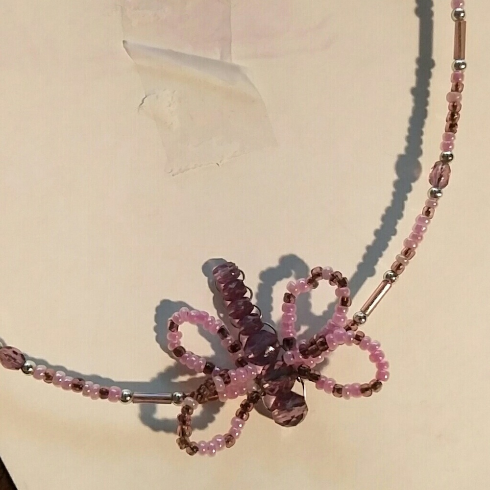 3/$20  Lavender beaded dragonfly choker